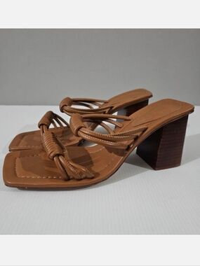 Schutz Binky Strappy Sandal Womens 11 Brown Leather Block Heel Square Open Toe